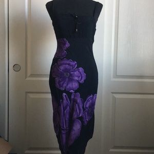 Black Large Floral Spaghetti Strap Dress